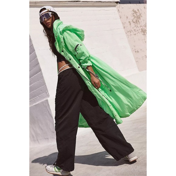 Free People Fp Movement Aurora Maxi Windbreaker Parka Jacket Neon Lime XS - Picture 2 of 10
